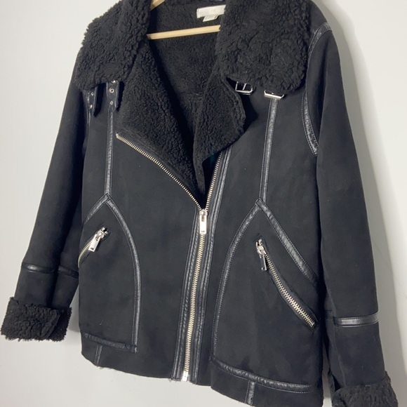 H&M Black Faux Suede Aviator Sherpa Lined Jacket - Picture 3 of 13